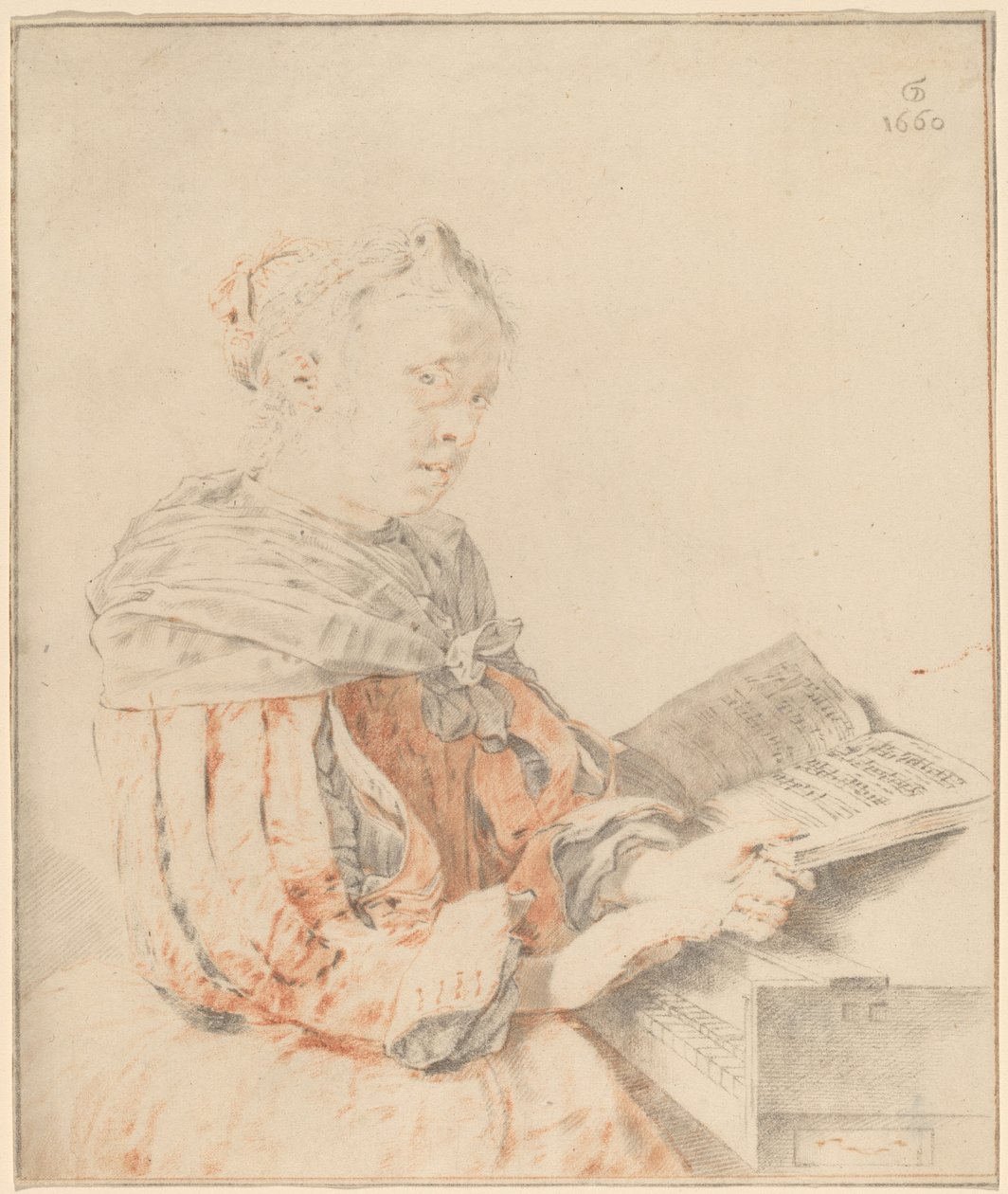 Ung pige ved tastaturet, 1767. af Johannes Kornlein