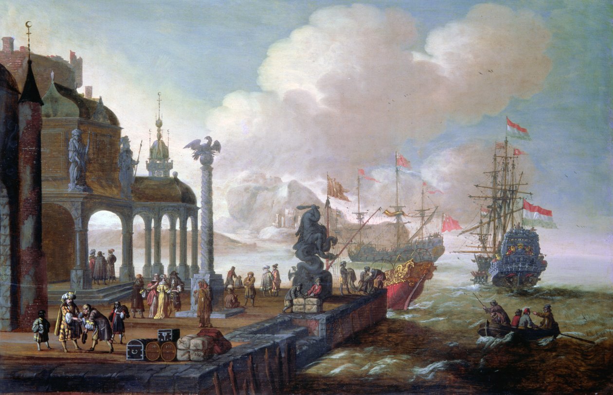 Middelhavets havnescene af Johannes Lingelbach
