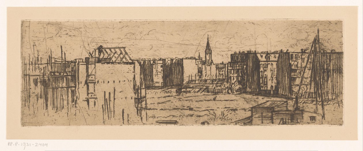 Udsigt over Amsterdam med huse under opførelse af Johannes Löhr