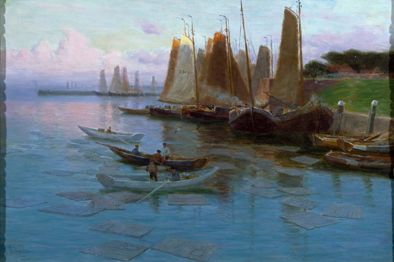 Fiskerbåde (olie på lærred) af Johannes Martin Grimelund