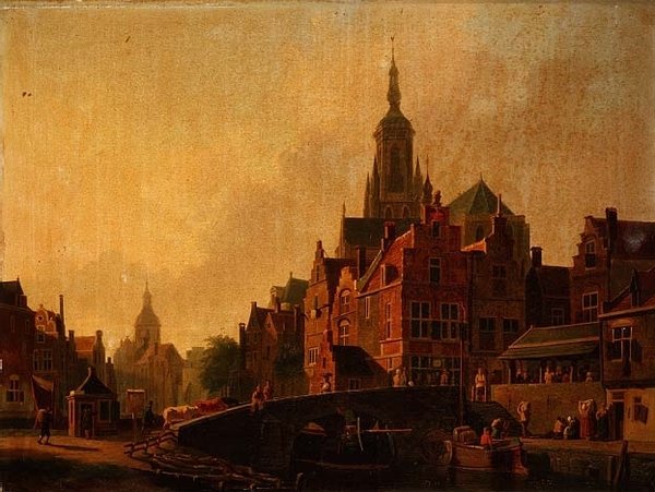 En hollandsk byscene af Johannes Rutten