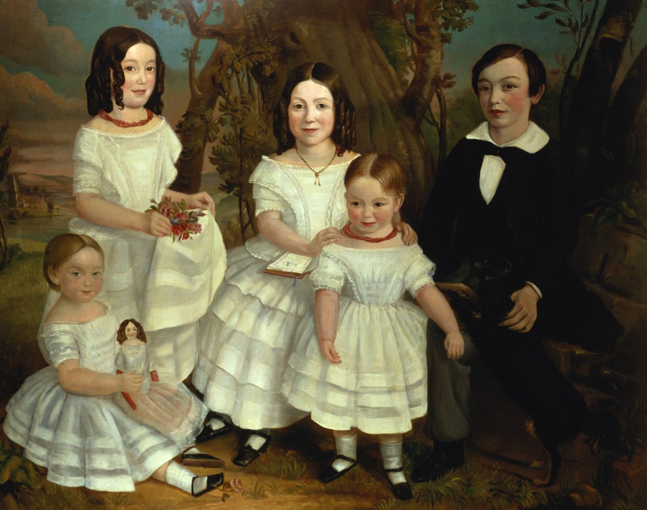 Portræt af en dreng og hans fire søstre, ca.1830 af John A. Giles