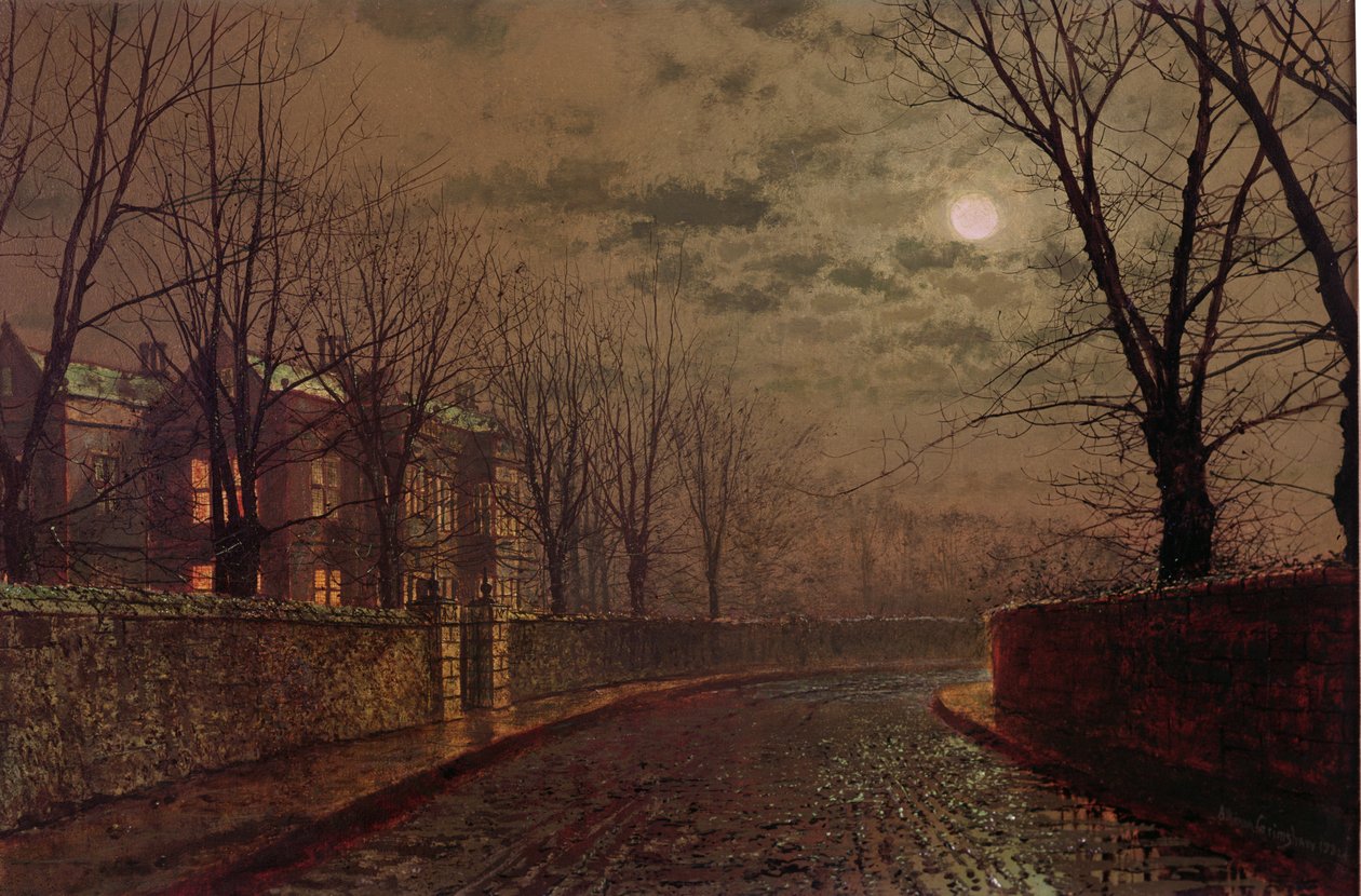 Månebelyst gadescene, 1882 af John Atkinson Grimshaw