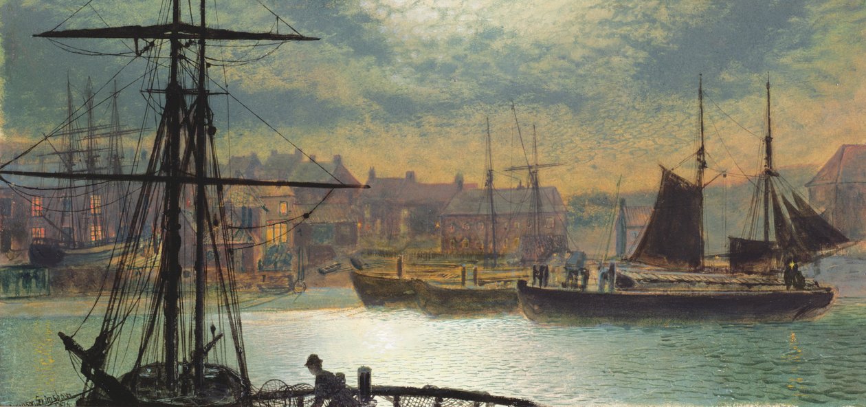 Whitby af Moonlight, 1876 af John Atkinson Grimshaw