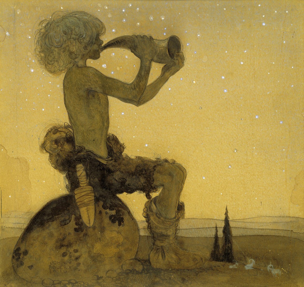 A Fairy Shepherd, 1910 (wc) af John Bauer