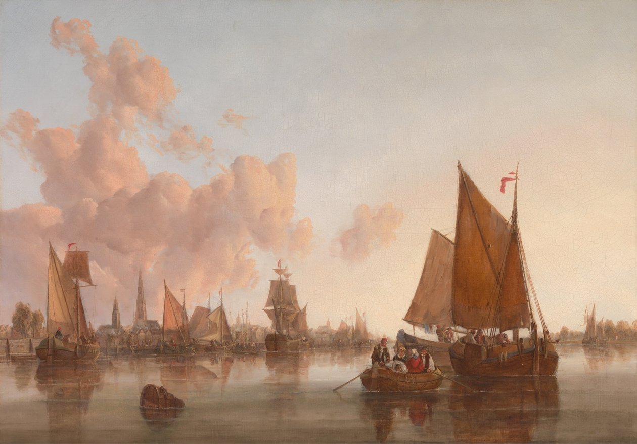 Sejlbåde og pramme på en hollandsk flodmunding af John Crome