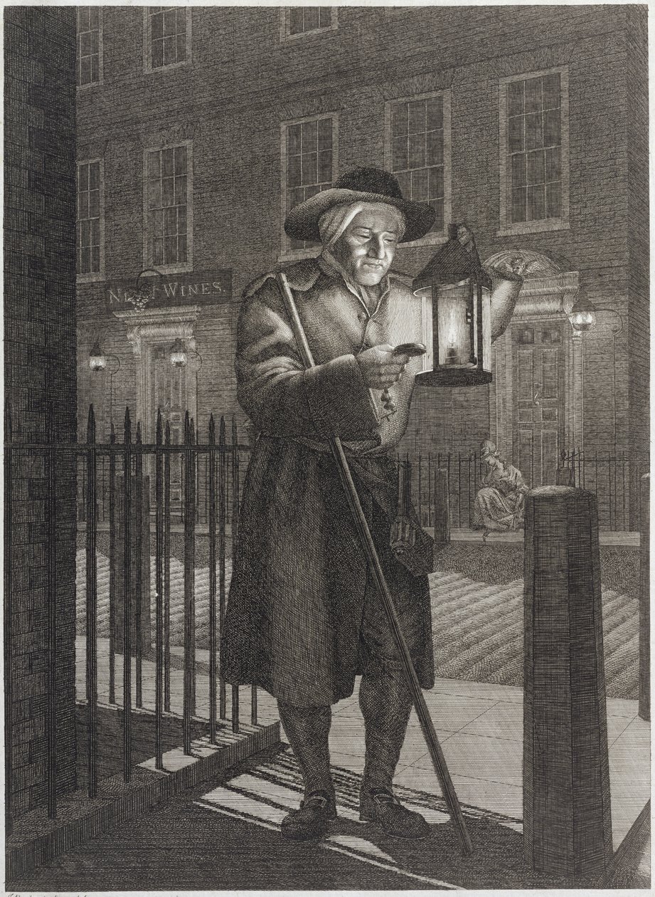 London Watchman with his Lantern by Moonlight, 1776 af John Bogle