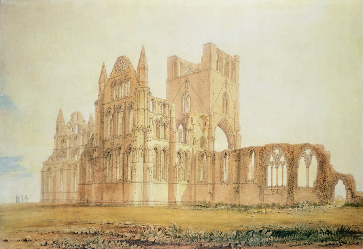 Udsigt over Whitby Abbey, ca.1820 (pen og blæk og wc på papir) af John Chessell Buckler