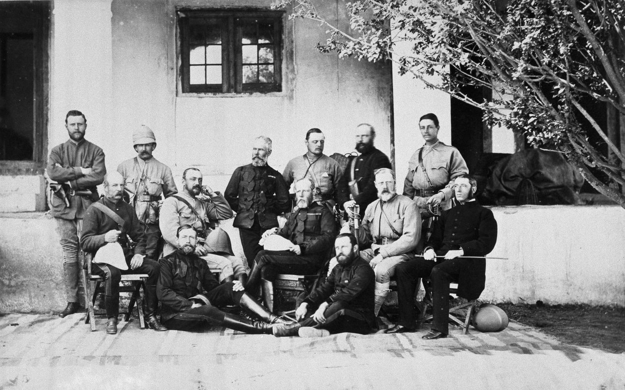 Gruppeportræt af soldater i den 2. afghanske krig, Kooram, 1879 af John Burke