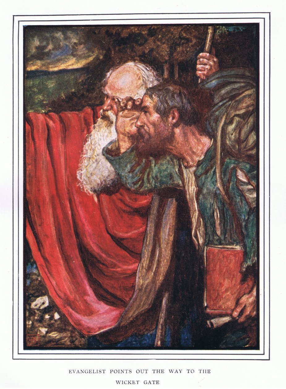 Evangelist peger på vejen til wicket-gate af John Byam Liston Shaw