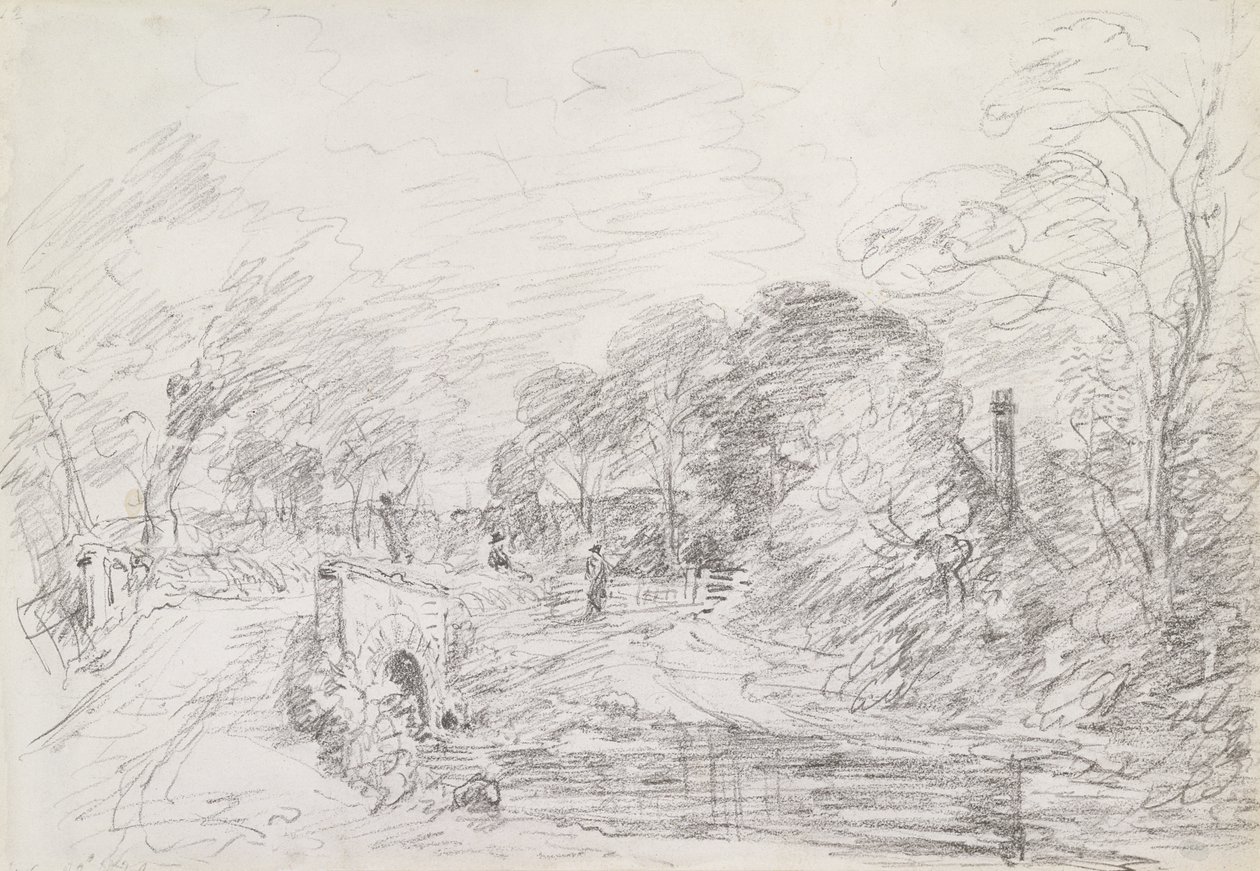 En bro nær Salisbury Court, ca. 1829 (grafit på papir) af John Constable