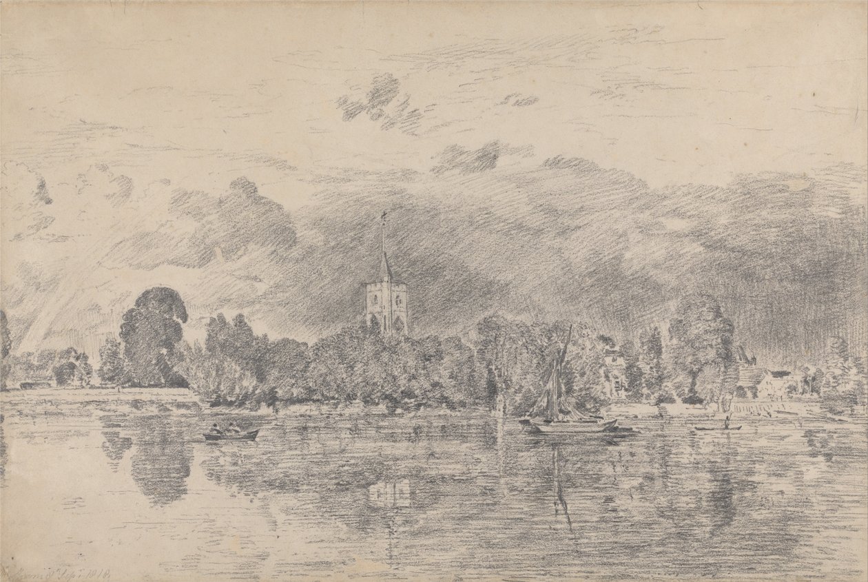 Fulham Kirke på tværs af floden af John Constable