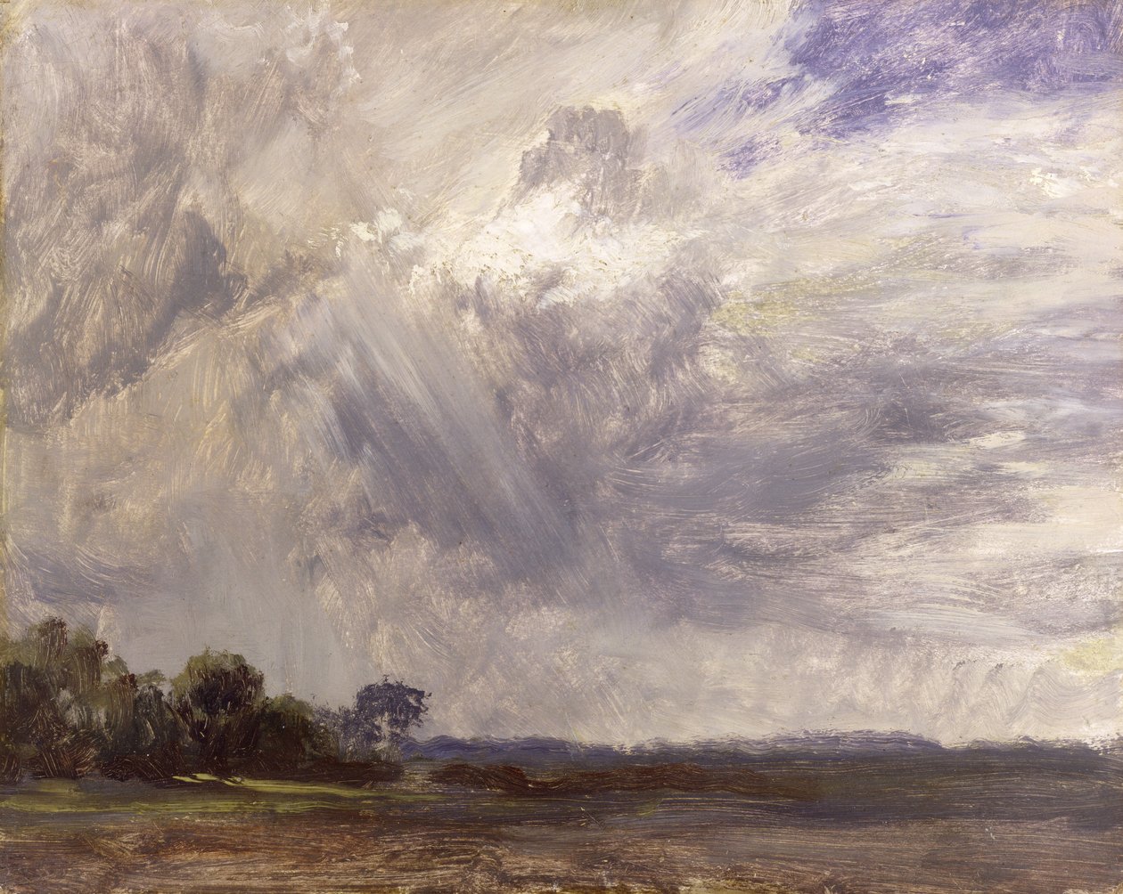Landskab med grå blæsende himmel, ca. 1821-30 (olie på papir lagt på mølleplade) af John Constable