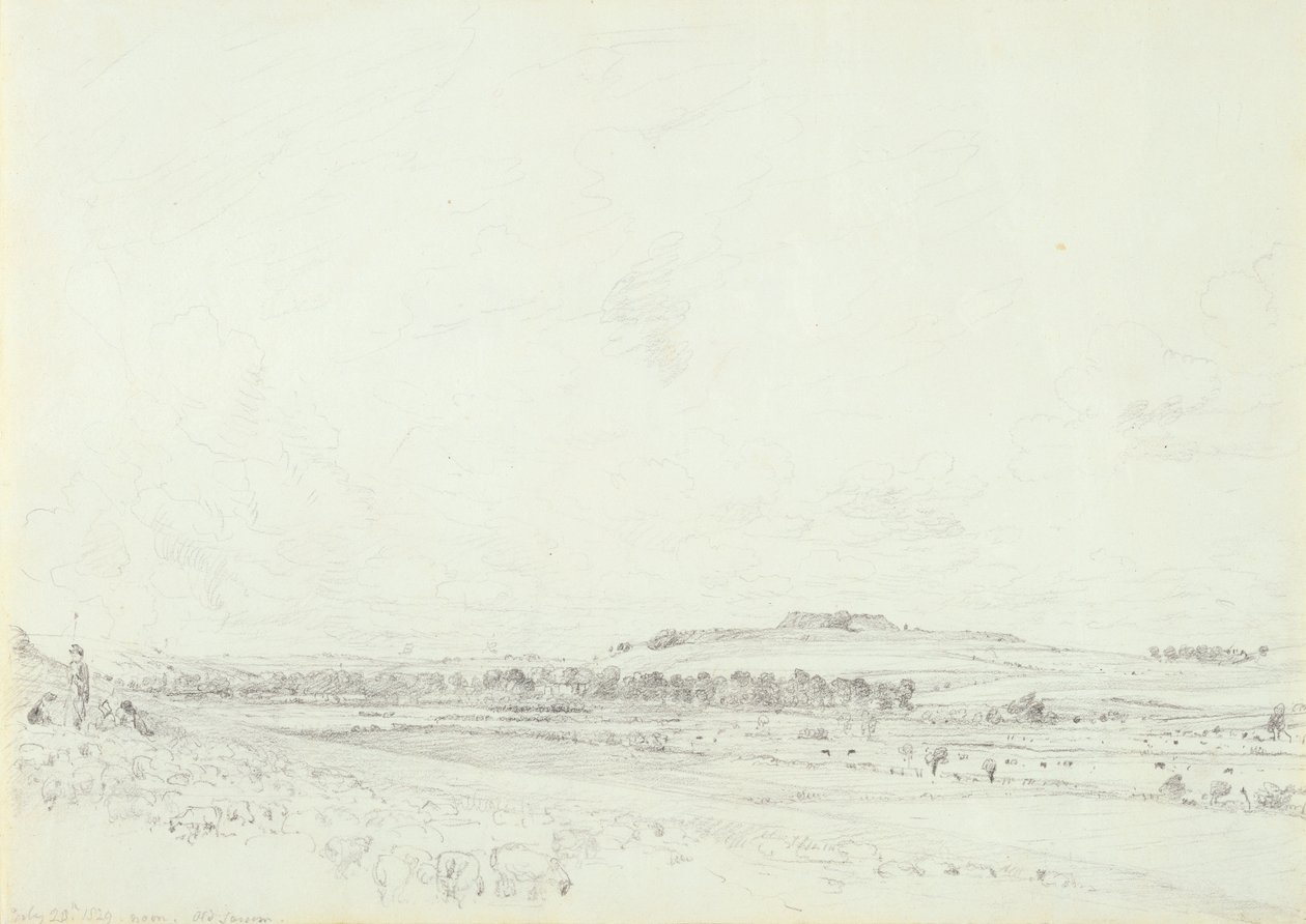 Old Sarum ved middagstid, 1829 (grafit på vævet papir) af John Constable