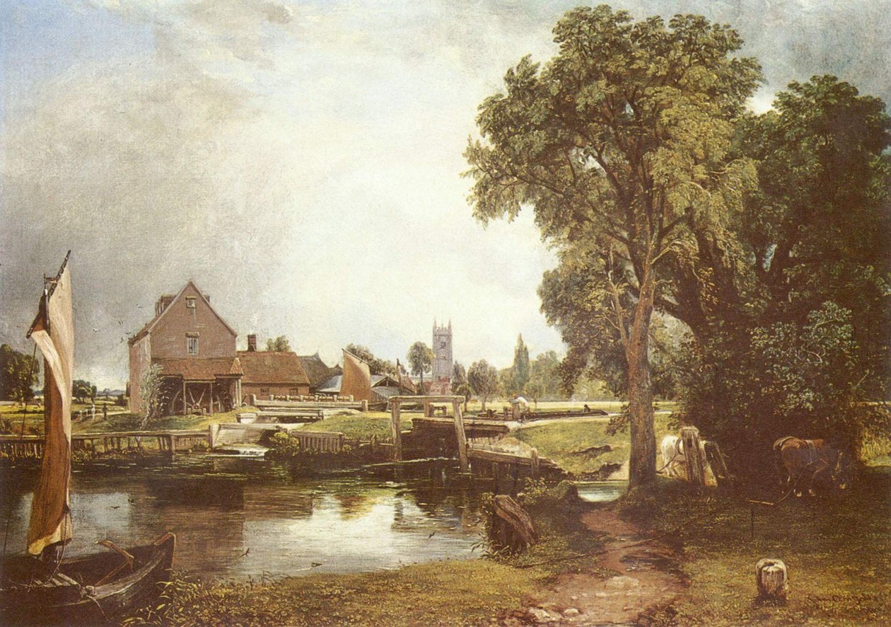 Sluseport og mølle ved Dedham af John Constable