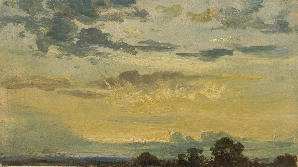 Sommersolnedgang (olie på papir) af John Constable