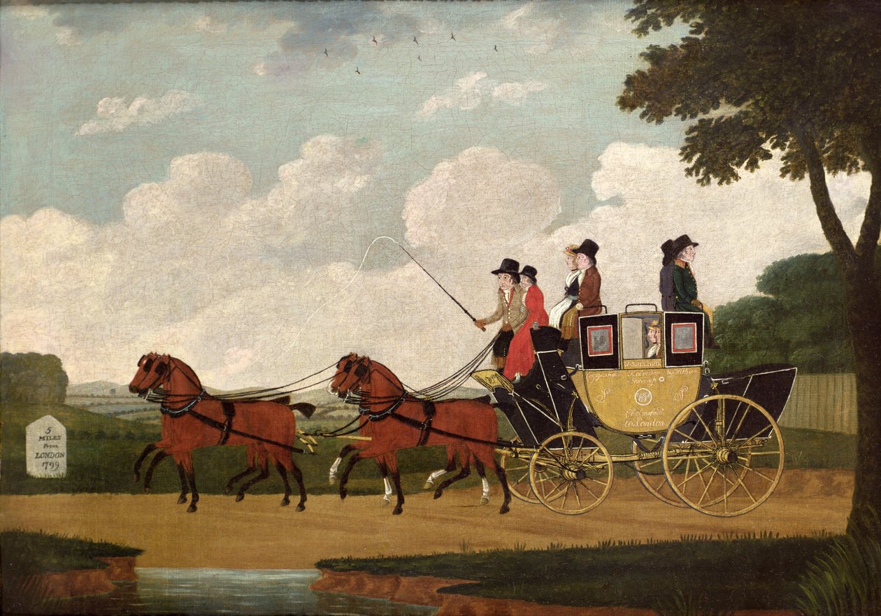 The Royal Mail Coach, Chelmsford til London, 1799 af John Cordrey