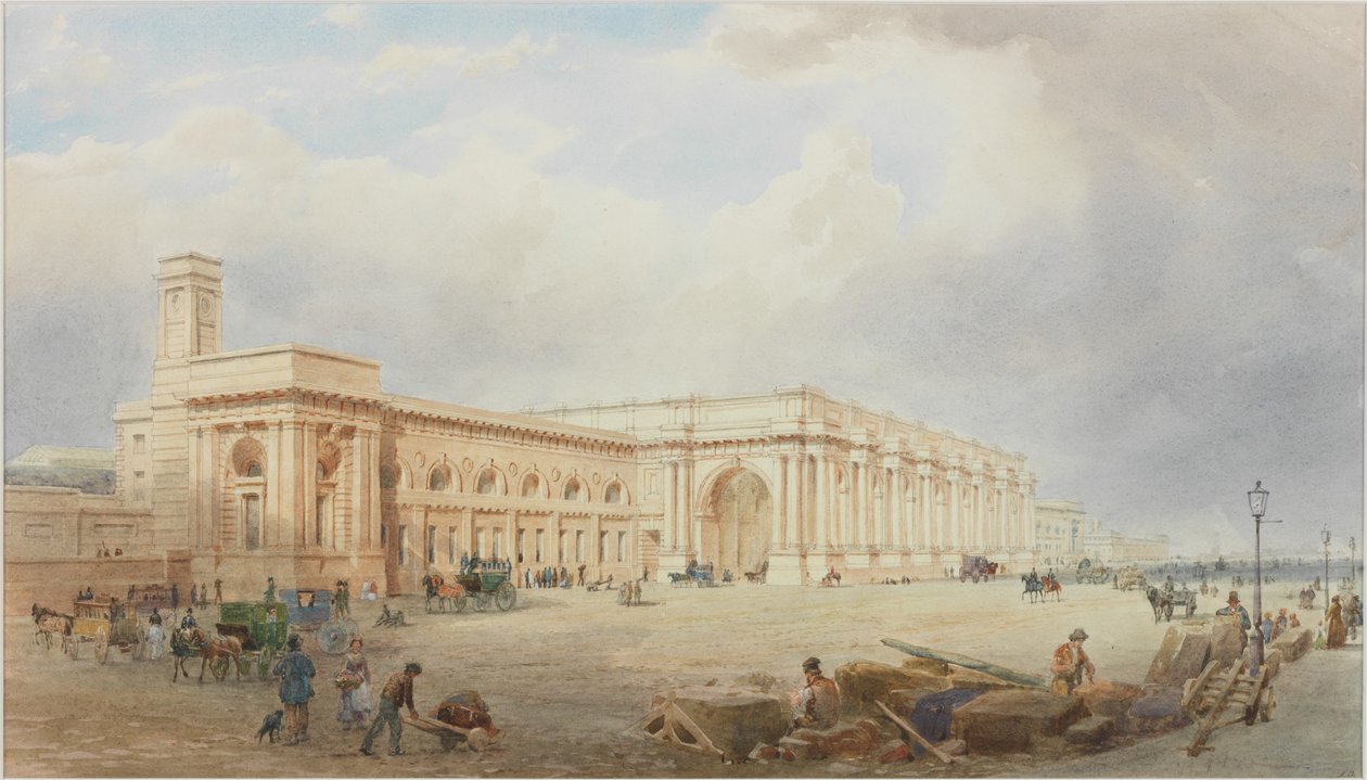 Central Station, Newcastle upon Tyne (bc, blæk og wc på papir) af John Dobson