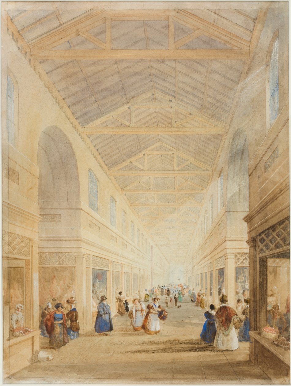 The Butcher Market, Newcastle upon Tyne (bc, blæk og wc på papir) af John Dobson
