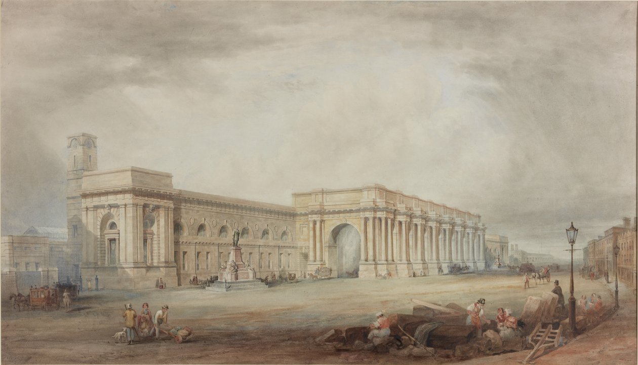 Hovedbanegården, Newcastle upon Tyne (ændret design) (bc, blyant og wc på papir) af John Dobson