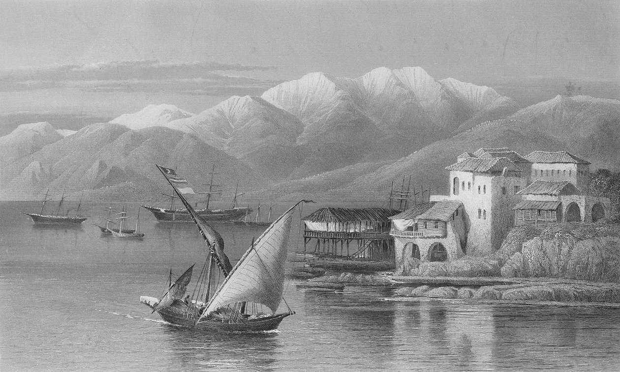 Beirut-bugten, graveret af C. Cousen af John Douglas Woodward