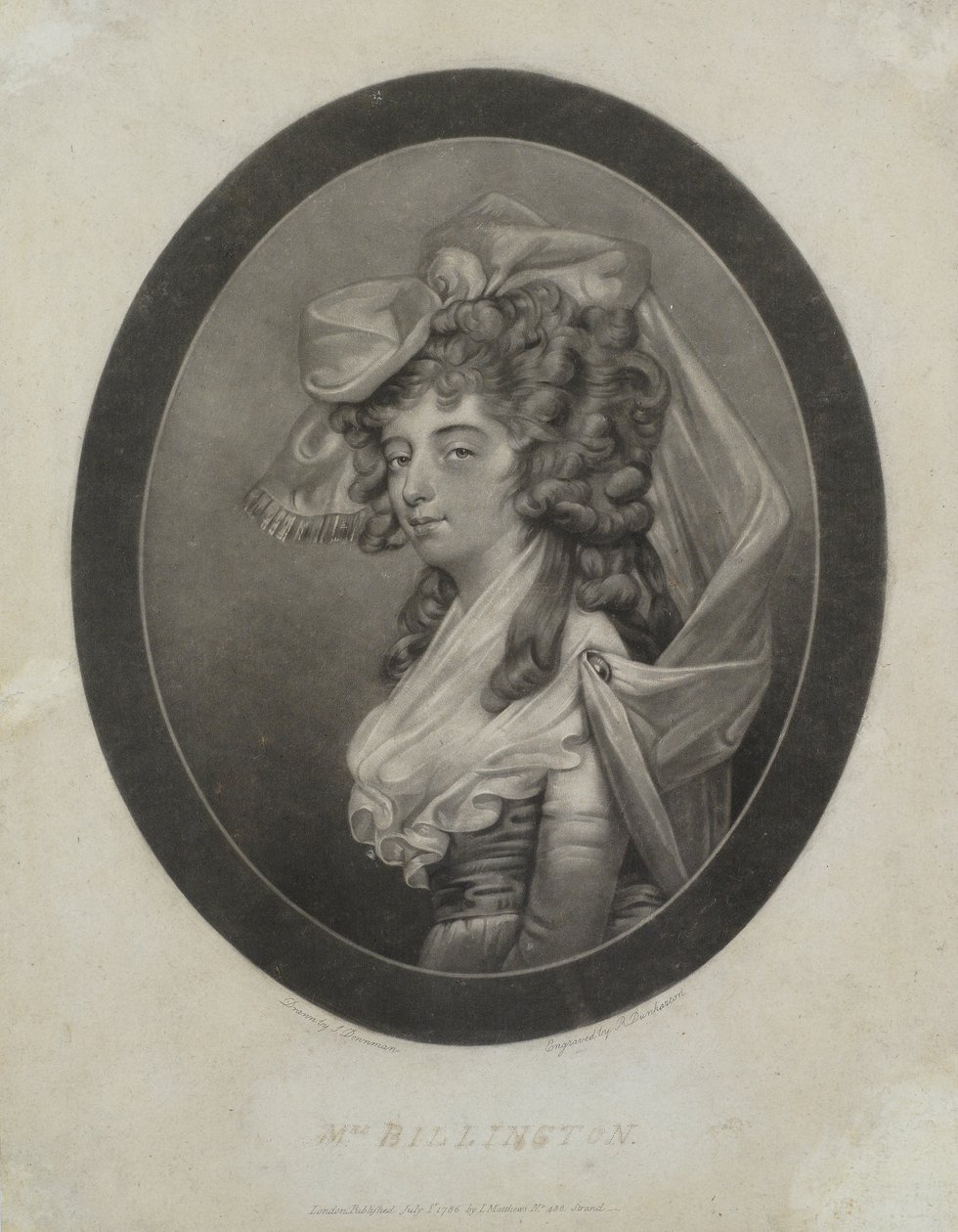 Mrs. Billington, indgraveret af Robert Dunkarton (1744-c.1811), 1786 (mezzotint) af John Downman