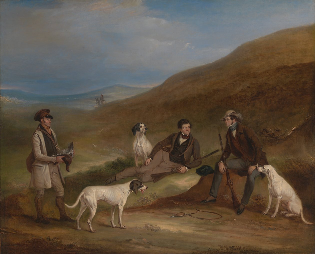 Edward Horner Reynard og hans bror George Grouse-skydning i Middlesmoor, Yorkshire, med deres ... af John E. Ferneley