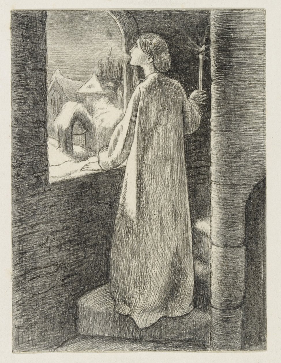 St Agnes Eve (pen og sort blæk) af John Everett Millais