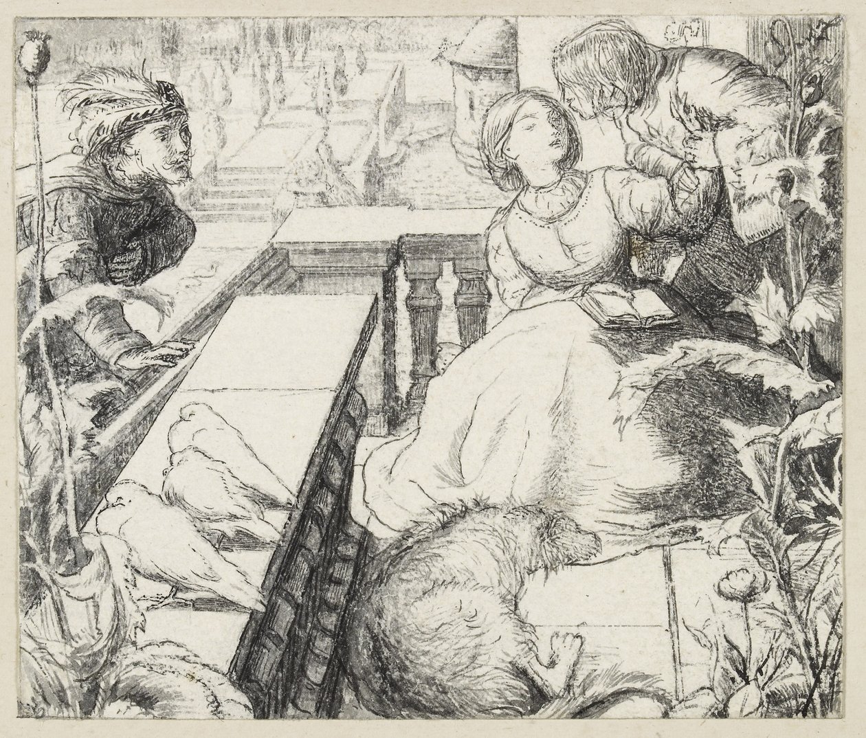 The Sleeping Palace (pen og sort blæk) af John Everett Millais