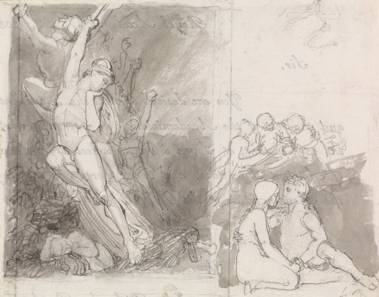 Illustration til Miltons Paradise Lost- Adam og Eva bevogtet af englene af John Flaxman