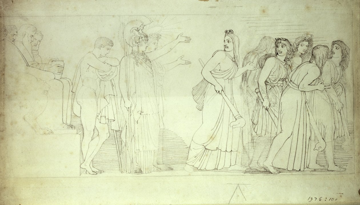 Furierne, der afgår fra Athena, Apollo og Orestes, 1700-tallet af John Flaxman