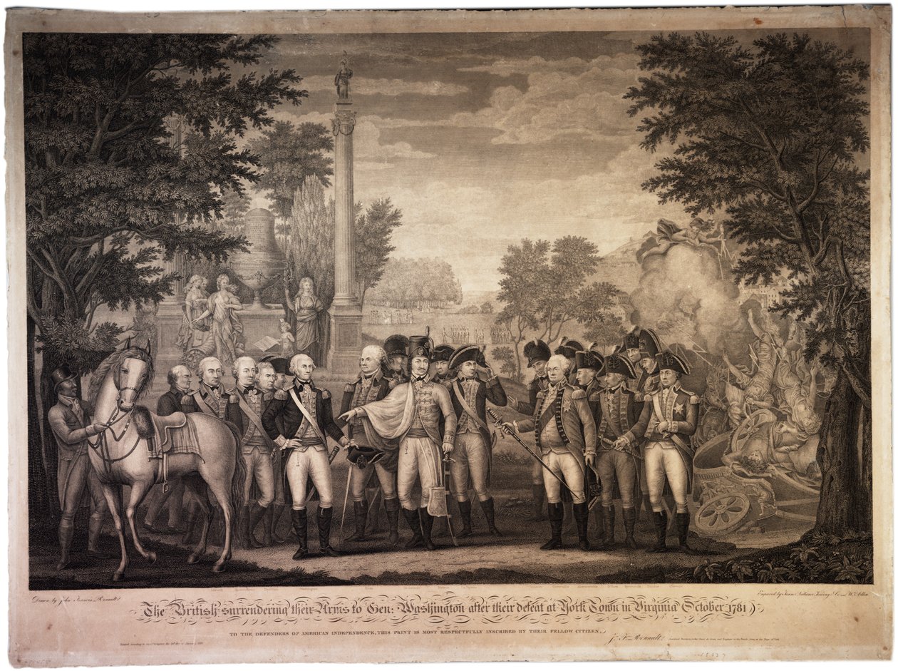 Briterne overgav deres våben til general Washington...i Yorktown [Yorktown], 1819 af John Francis Renault