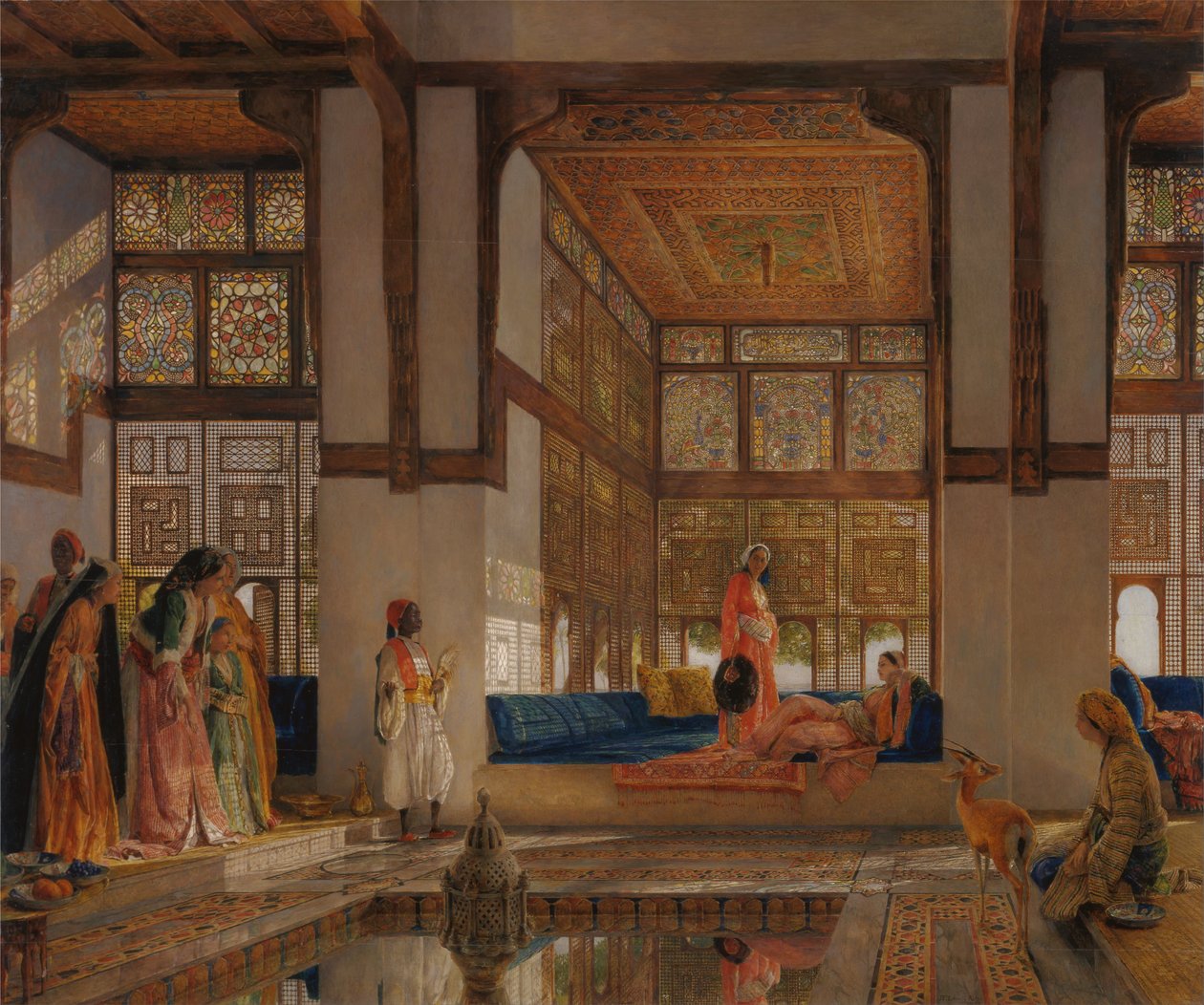 En dame, der modtager besøgende (receptionen) af John Frederick Lewis