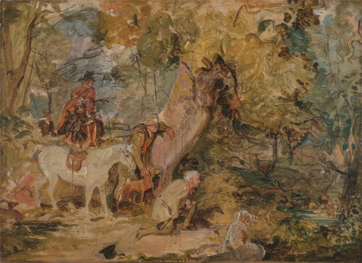 En skitse til `Foresters Stalking Deer af John Frederick Lewis