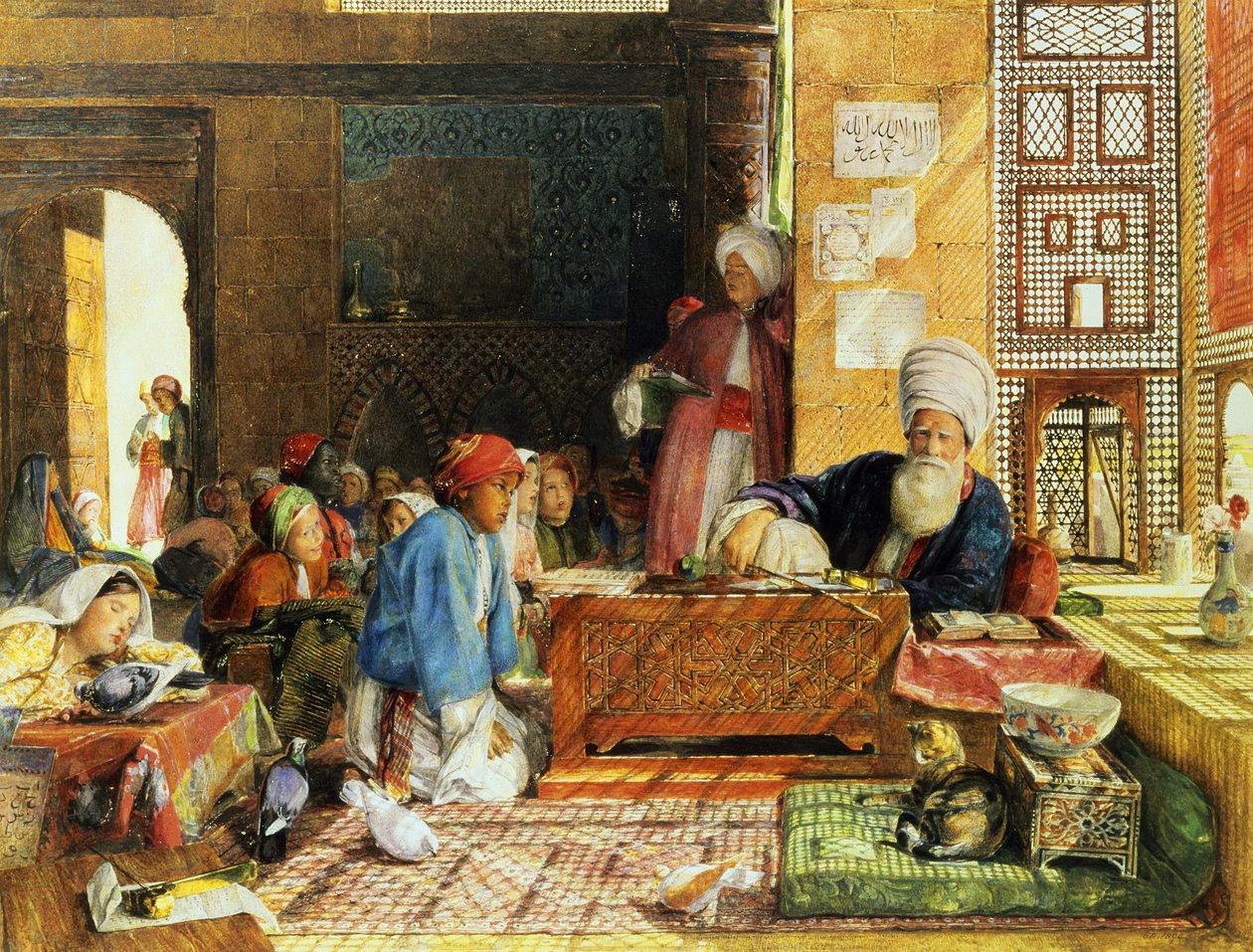 Interiør af en skole, Cairo, 1890 (se også 43799) af John Frederick Lewis