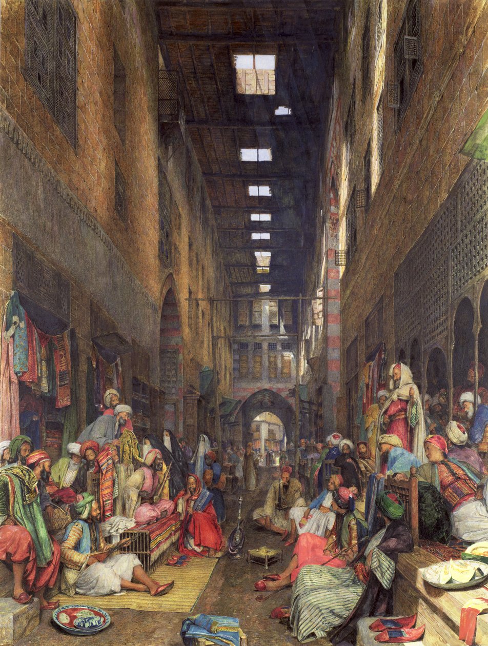 The Bazaar, Cairo, 1872 (wc og kropsfarve på papir) af John Frederick Lewis