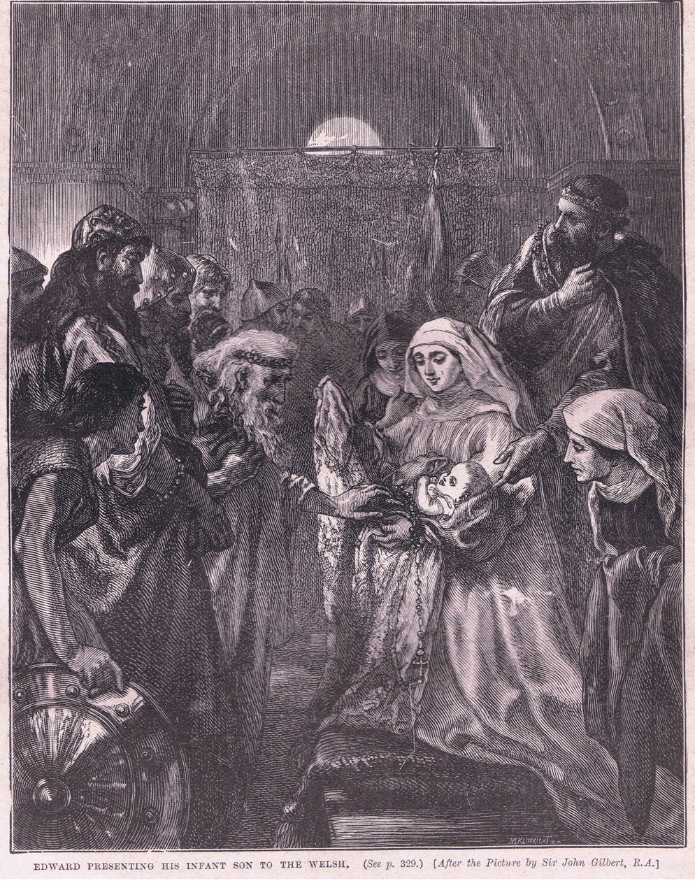 Edward præsenterer sin spæde søn for waliserne AD 1282 af John Gilbert