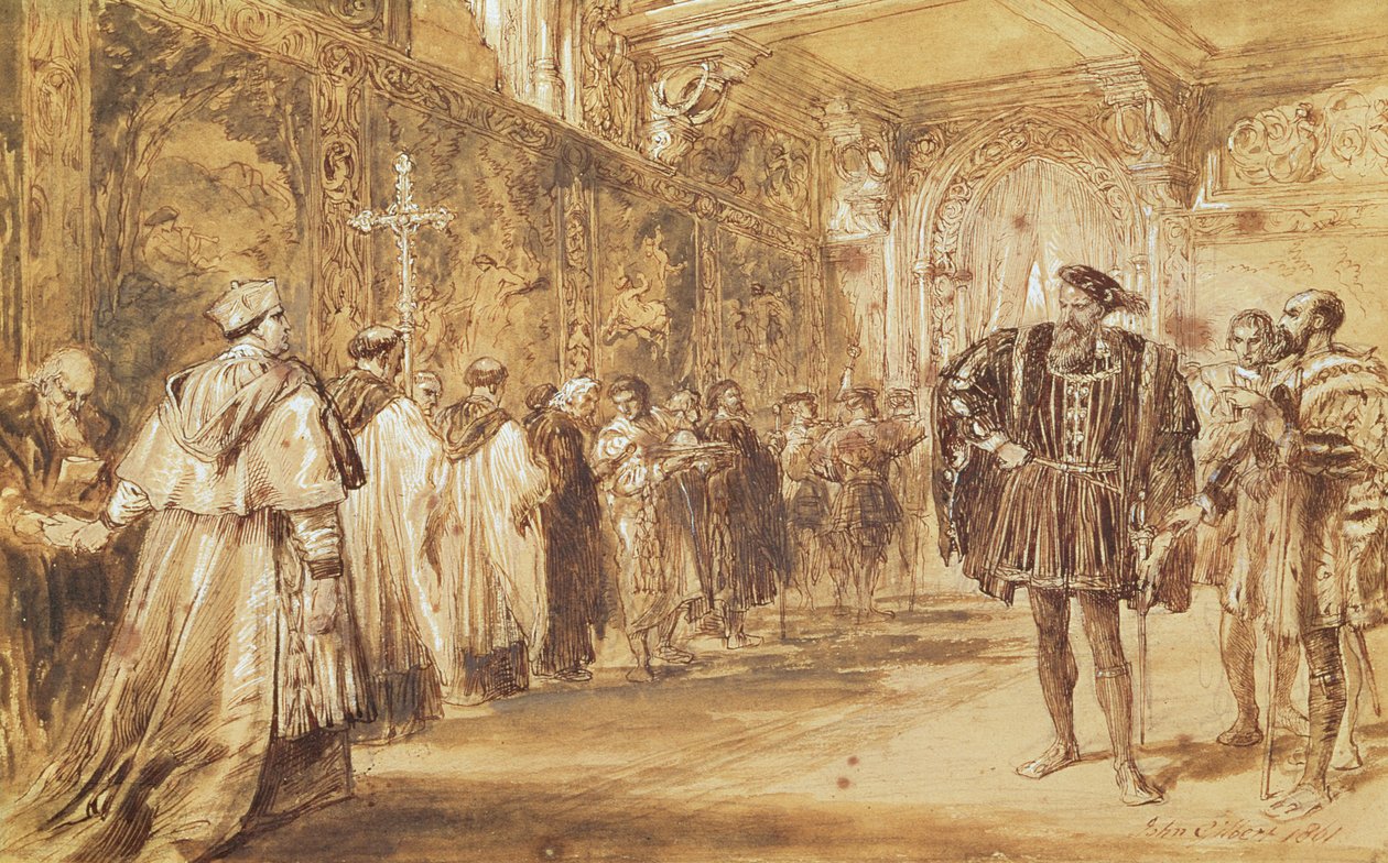 Henry VIII og kardinal Thomas Wolsey, 1861 (pen og blæk på papir) af John Gilbert