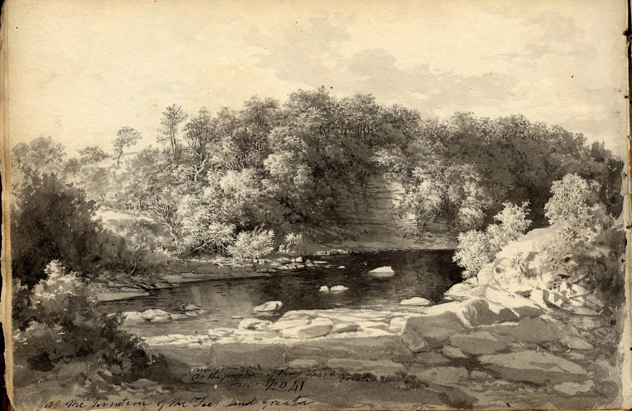 At the Junctions of the Tees and Greta (blæk (sort) og blyant på papir) af John Glover