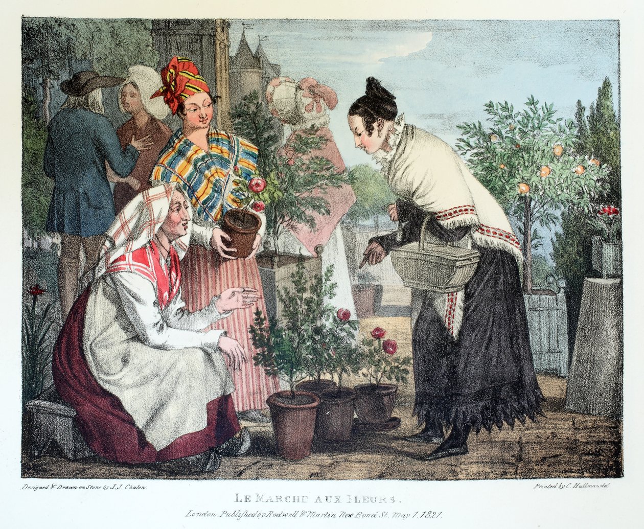 Le Marche aux Fleurs, udgivet af Rodwell og Martin, 1820 af John James Chalon