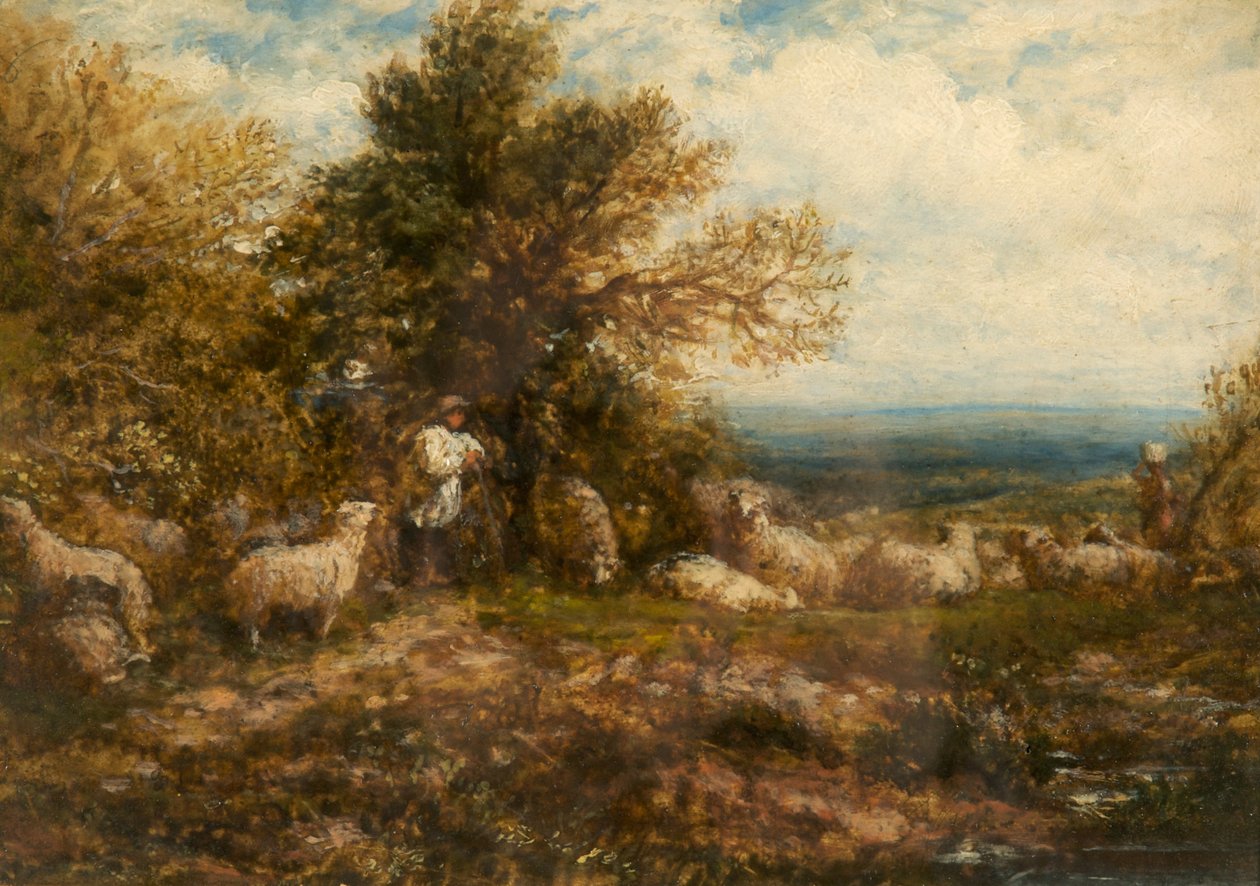 Får i hvile; Pas på flokken, ca. 1840-80 af John Linnell