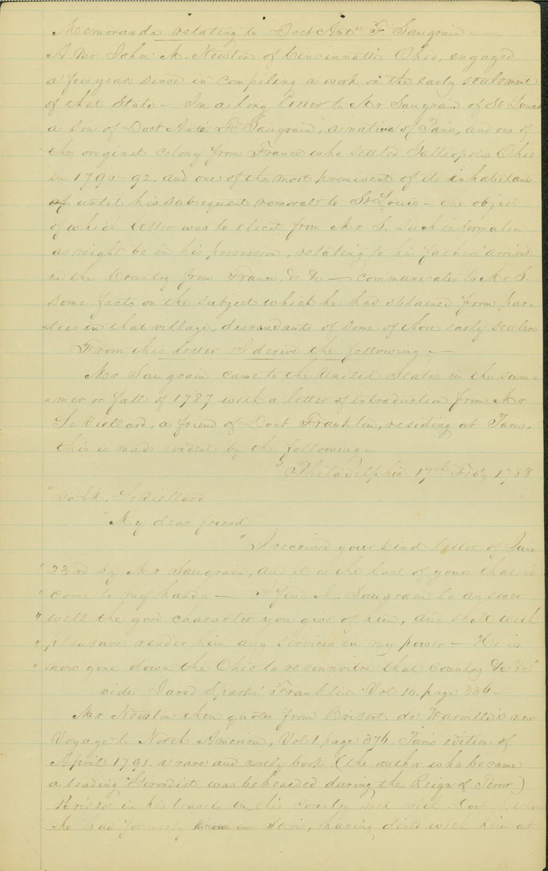 Angående Saugrains rejse gennem Amerika, indtil han bosatte sig i St. Louis af John M. Newton