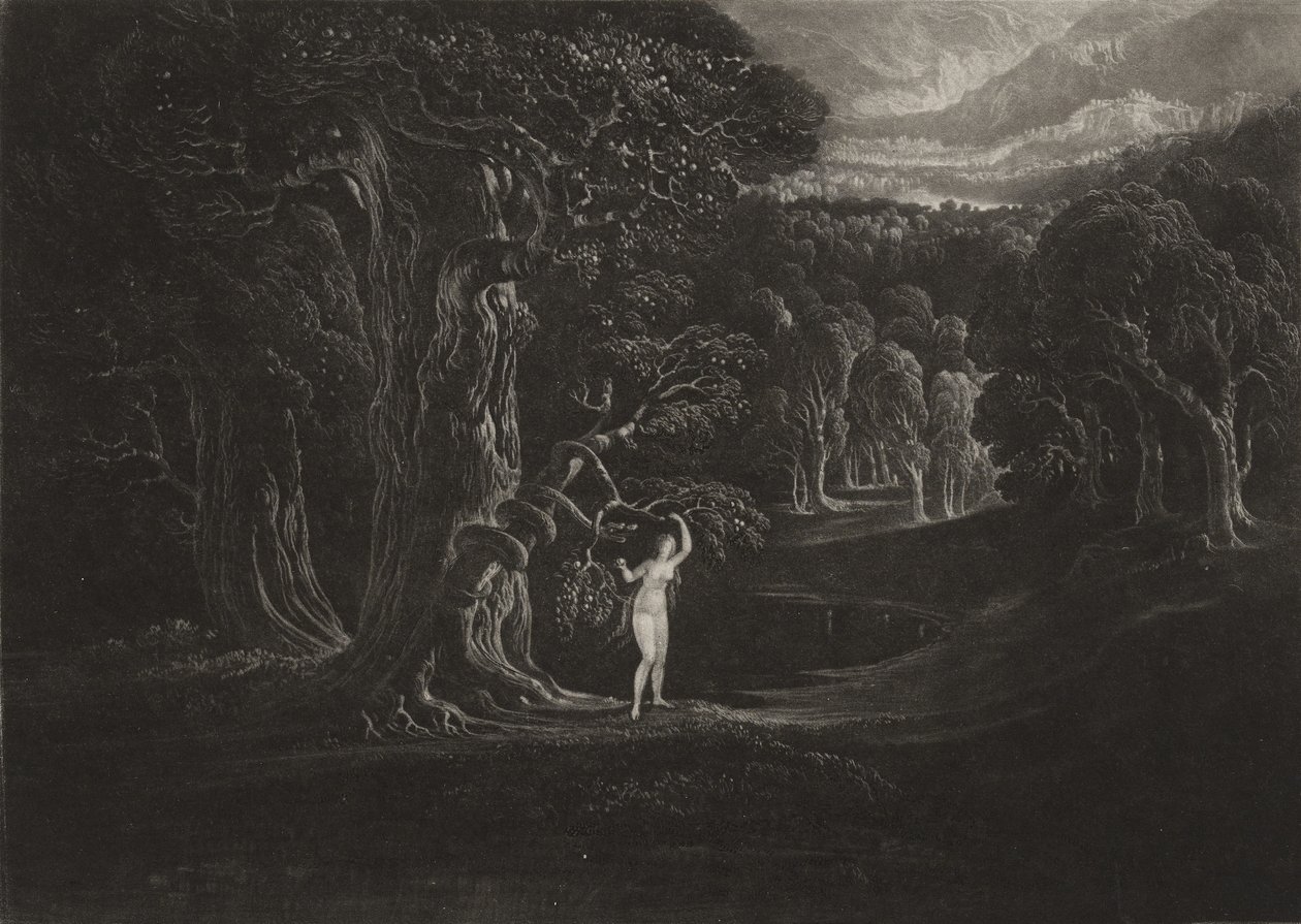 Satan frister Eva, ca. 1827 (mezzotint) af John Martin