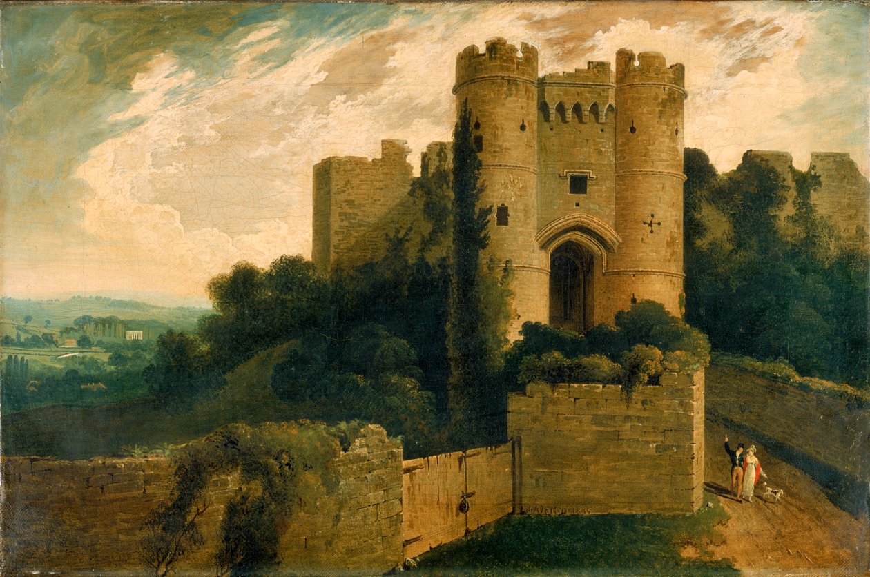 Udsigt over indgangen til Carisbrooke Castle, Isle of Wight, 1815 af John Martin