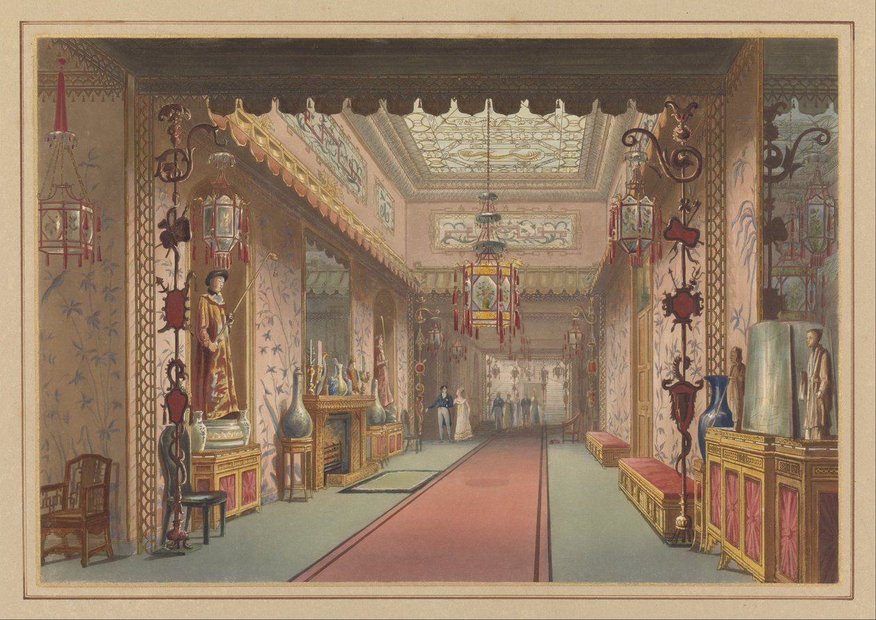Chinese Gallery As It Was, Plate XV i Illustrationer af Hendes Majestæts Palads i Brighton ... Trykt b ... af John Nash