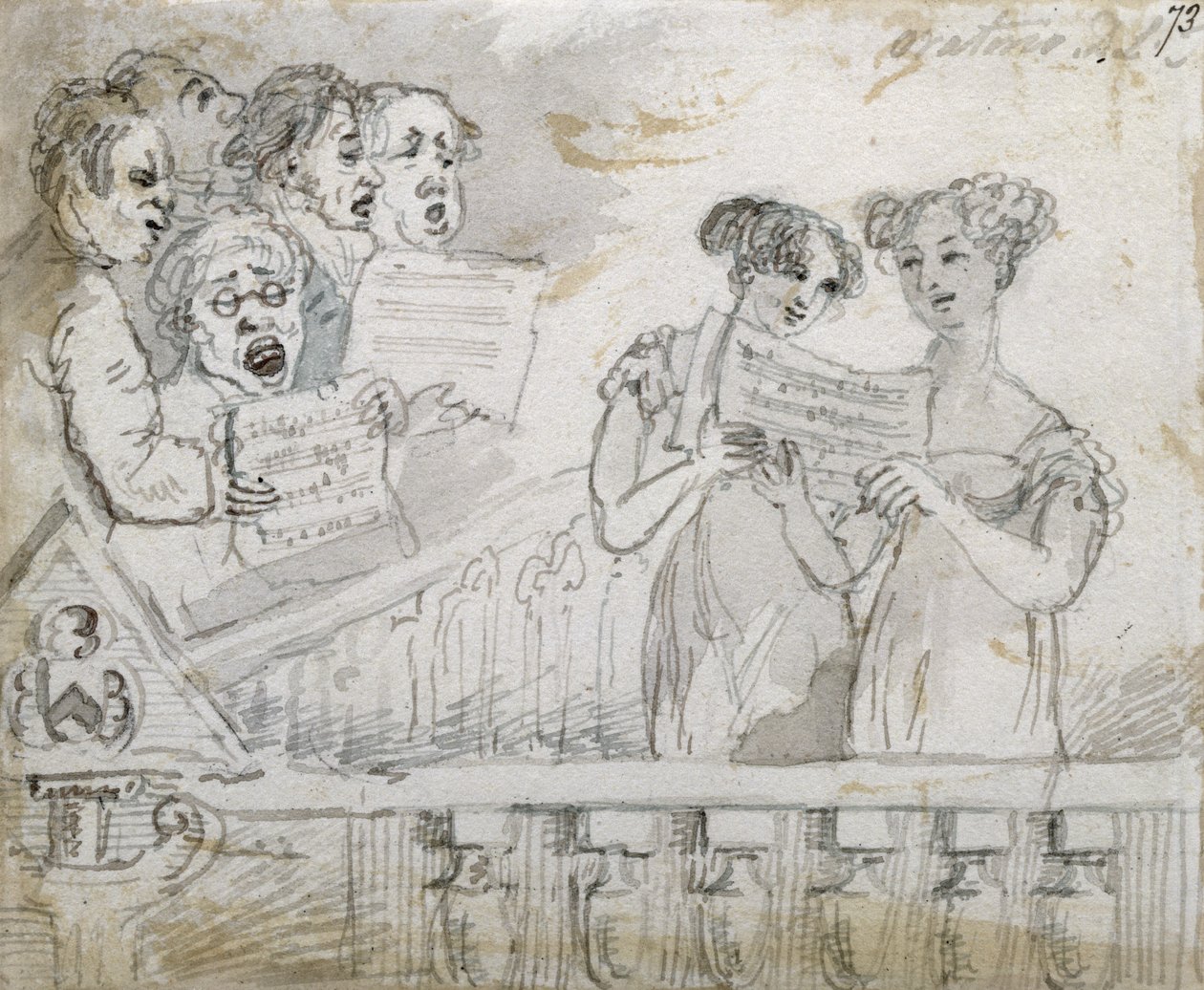 Oratorieopførelse på Drury Lane Theatre, del et af en triptykon, 1814 (wc og blæk) (se også 84544-5) af John Nixon