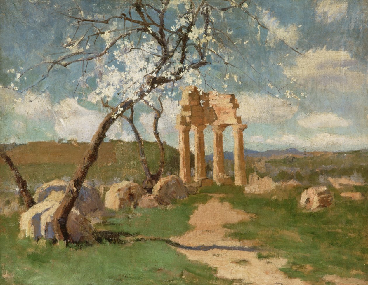 Mandeltræer og ruiner, Sicilien, ca. 1887 af John Russell