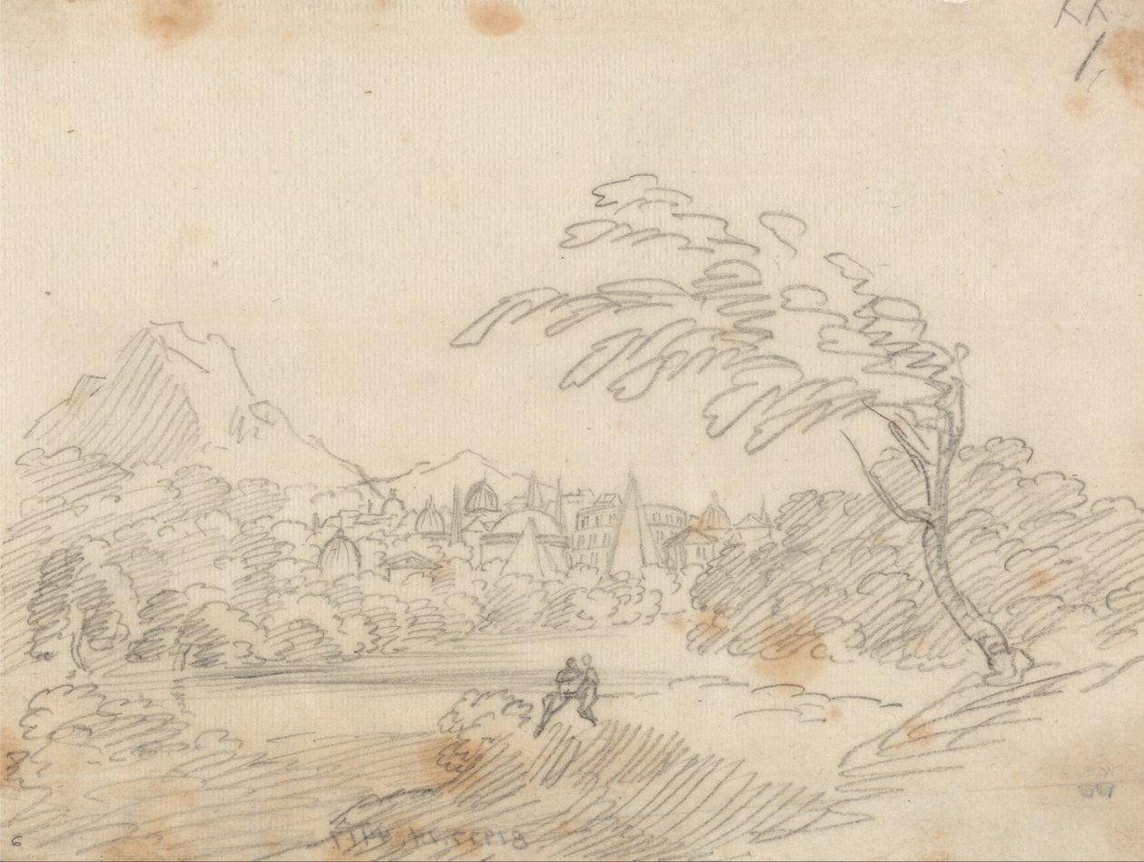 Fjernudsigt over en imaginær by af John Robert Cozens