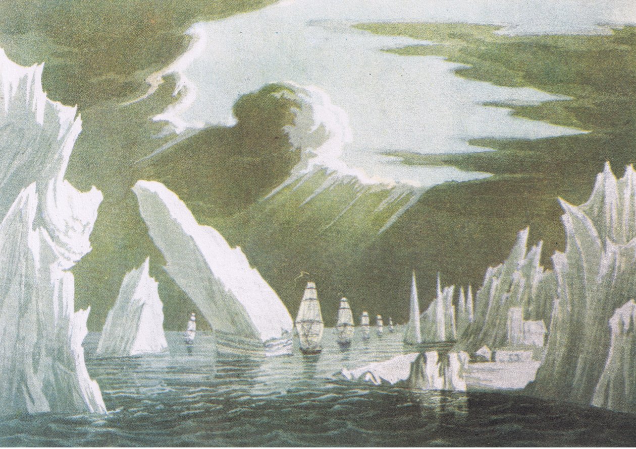 Passage gennem isen, juni 1818 Sir John Ross Discovery Voyage 1819, fra British Adventure udgivet af Collins, 1947 af John Ross
