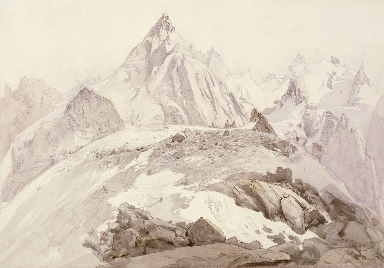 Aiguilles de Chamonix, ca. 1850 (blyant, pen og blæk og vask på kort) af John Ruskin